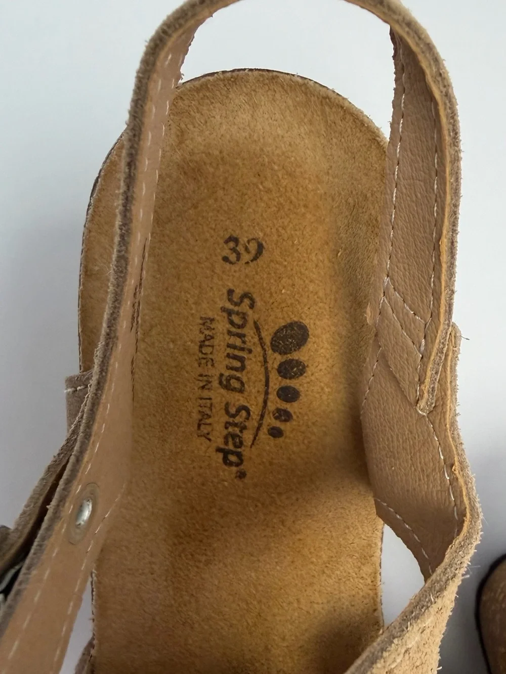 Spring Step Lauralyn Leather  Laser Cut Cork Wedge Sandals  Made in Italy Sz 8.5